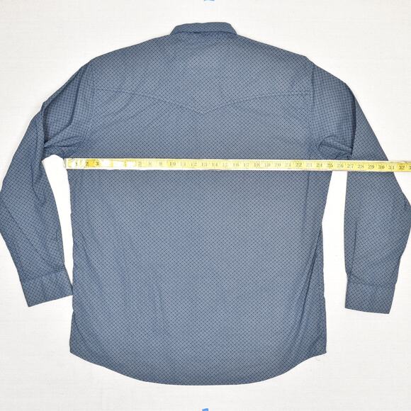 Rafter C Men Pearl Snap Shirt Geometric Long Sleeve Cotton Blue Size M Pro Flex - Picture 4 of 8